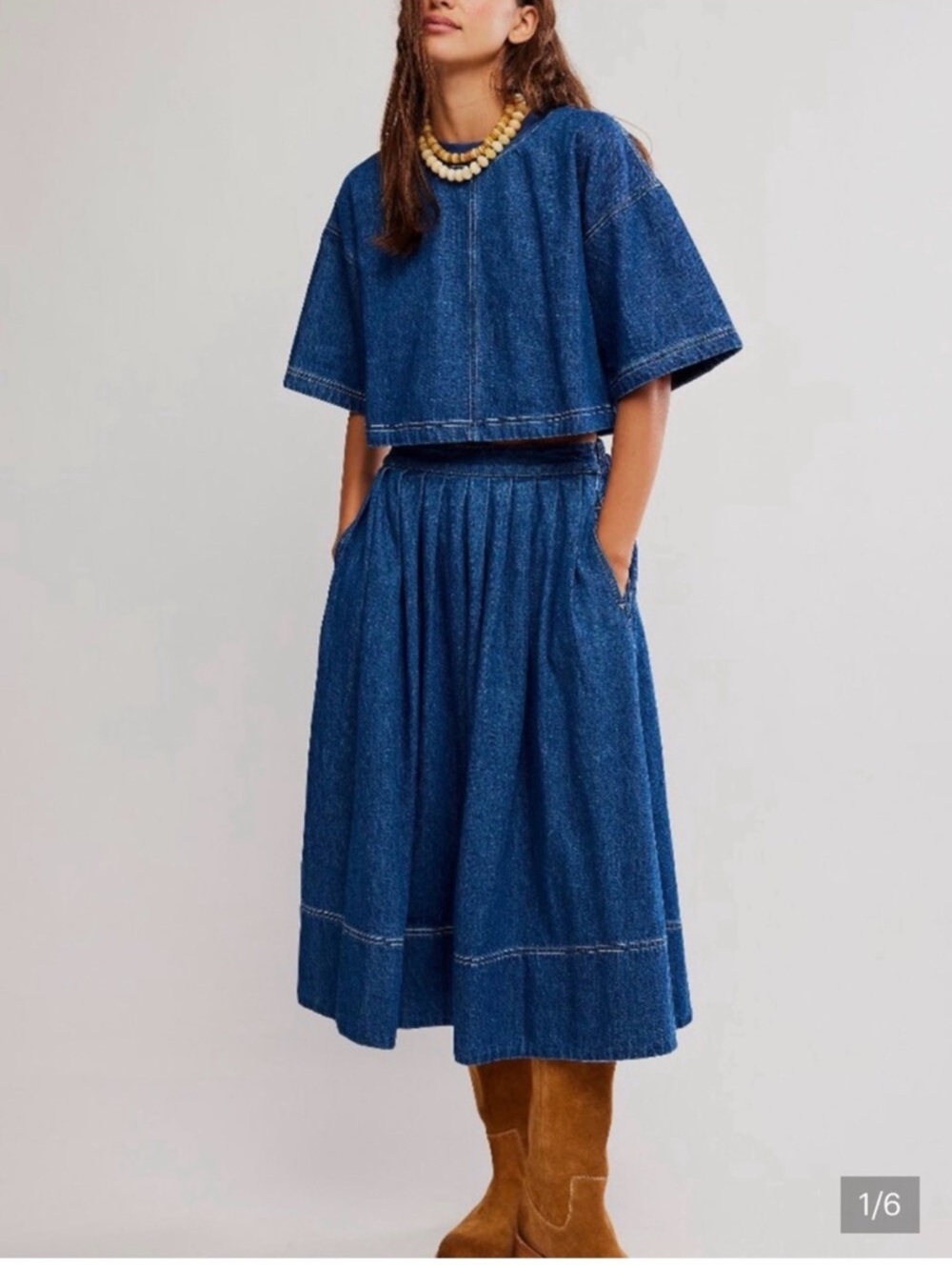 Free people denim skirt set